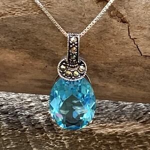 Dee Berkley Jewelry (DBJ) Necklace/Pendant Sterling Slvr, Blue Topaz & Marcasite